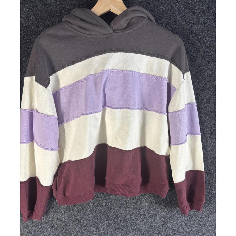New Parfois Hoodie Women S Small White Striped Hooded Long Sleeve Pullover
